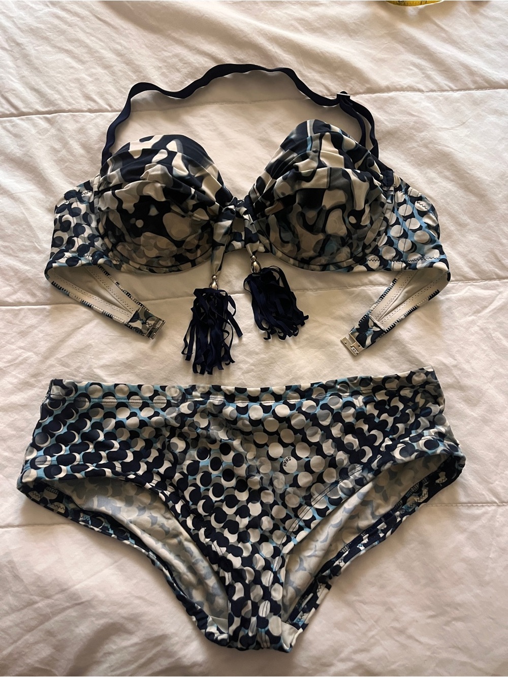 Shan brand Two-Piece Blue & White Geometric Bikini Set 10, cup D